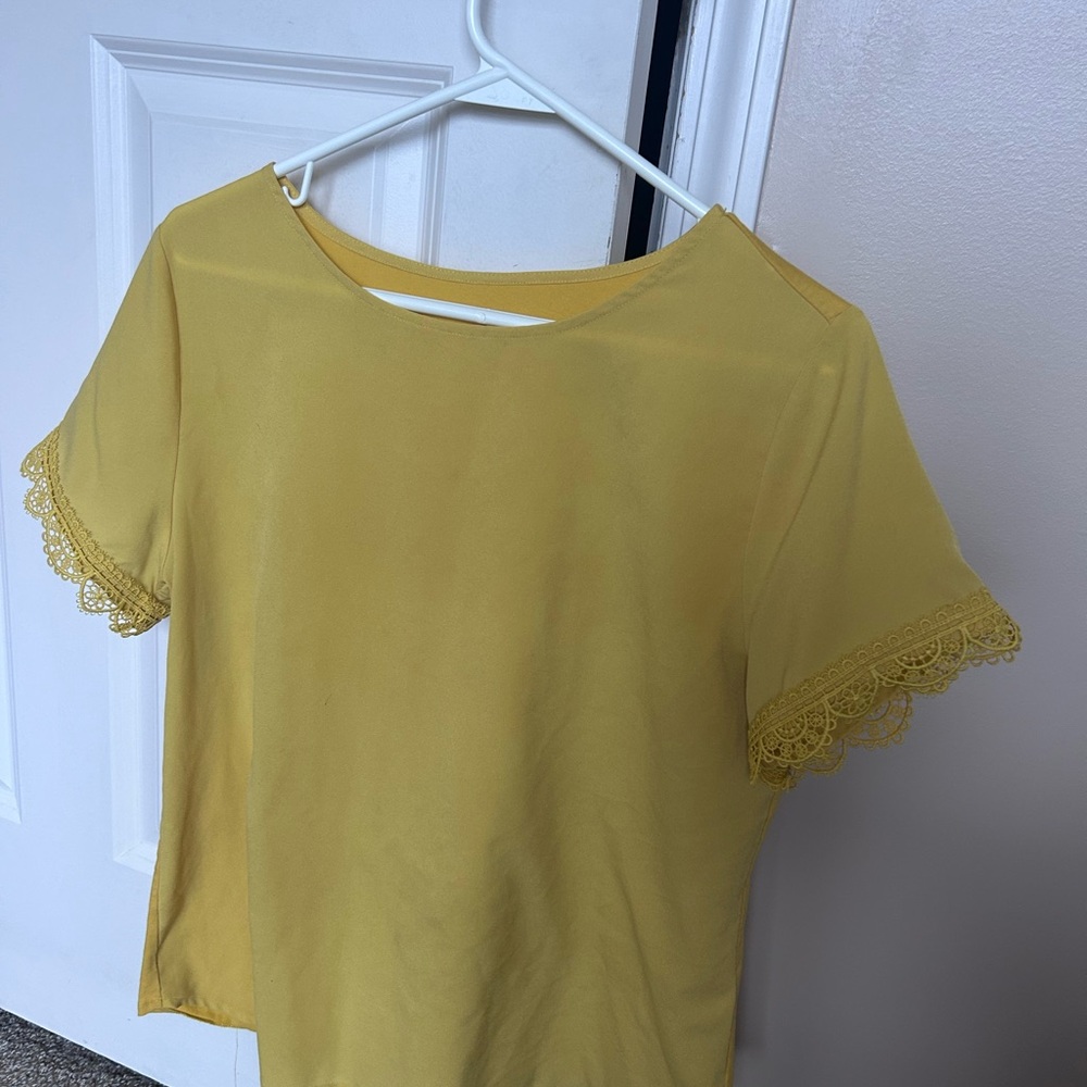 Yellow Lace Sleeve Women's Top
